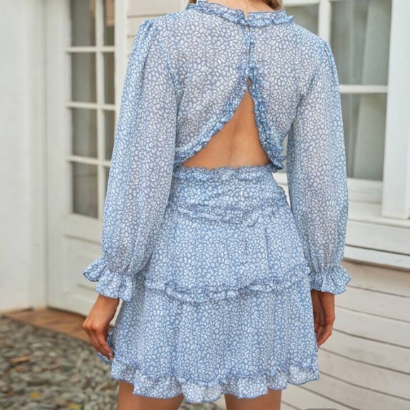 Floral Print Backless Frill Trim A-Line Dress. Size S - Picture 4 of 9